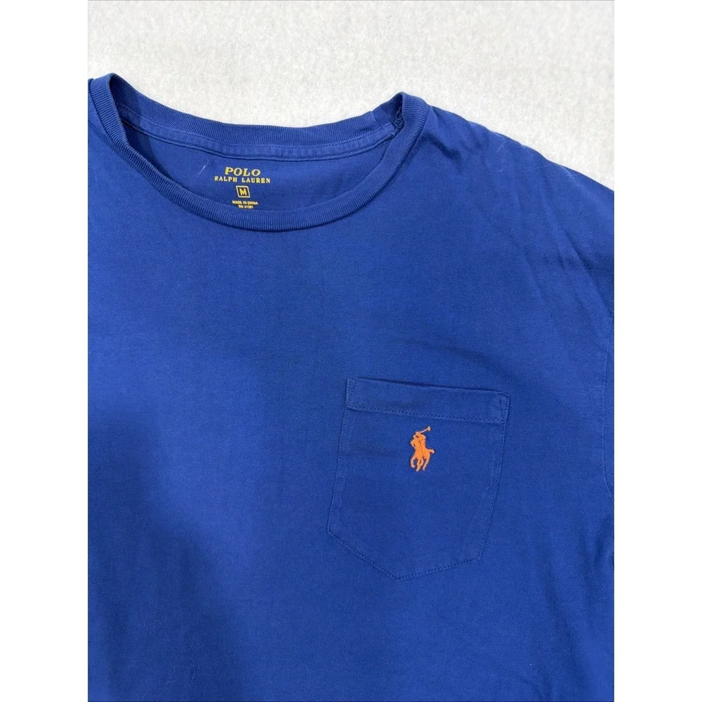 Polo Ralph Lauren Mens‎ Med Blue Long Sleeve Pocket T Shirt Crew Neck Cotton